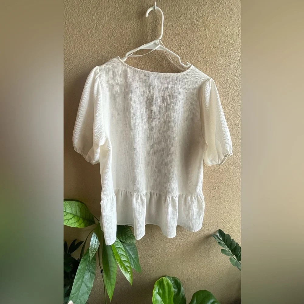 Nine West Cream Textured V-Neck Blouse - Picture 5 of 7